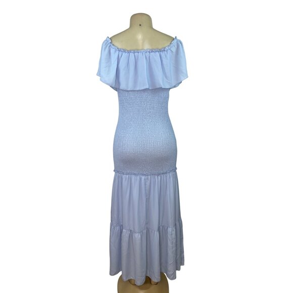 Prettygarden Off-Shoulder Light Blue Maxi Dress With Smocked Bodice Size L - New - Picture 3 of 9